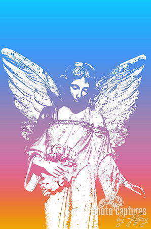 Colorful spark of angel winged sculpture