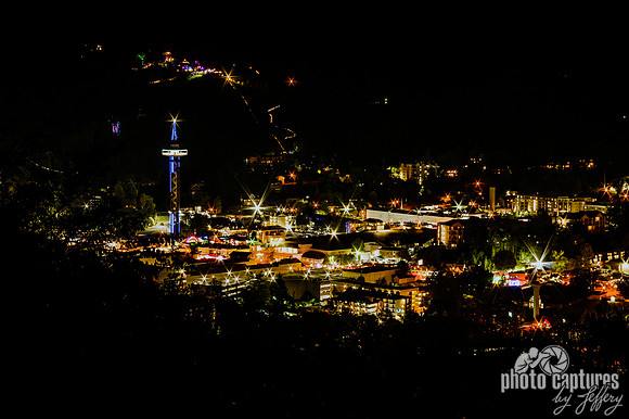 The night time view of Gatlinburg Tennessee