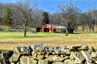 Old Stone Fence With Old Barn
