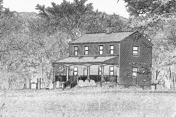 Rural Two Story Farmhouse Rendered as a Digital sketch