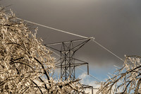 Ice Covered Electrical Power Tower and Wires