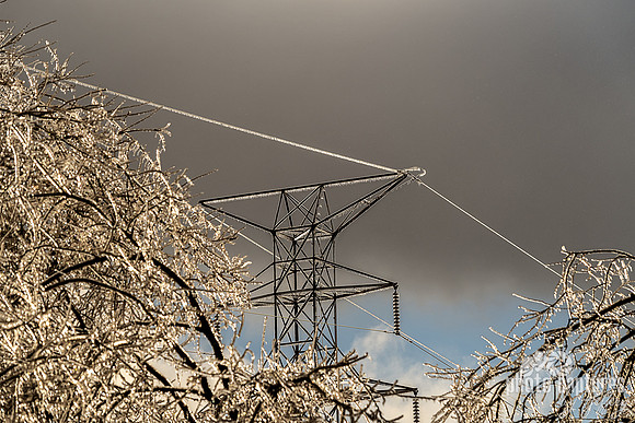 Ice Covered Electrical Power Tower and Wires