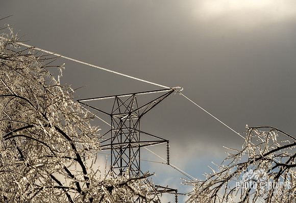 Powerlines Covered In Layer Of Ice