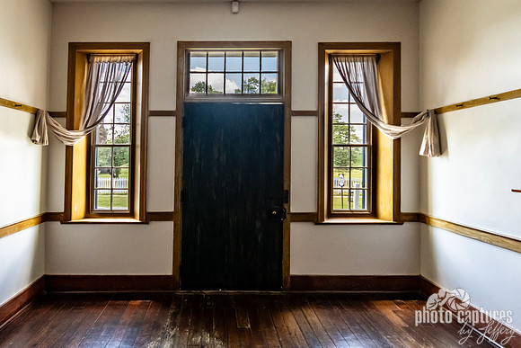 Two Windows Dark Painted Door Inside Centre House Domitory