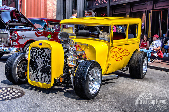Yellow Hot Rod Side View Downtown Nashville