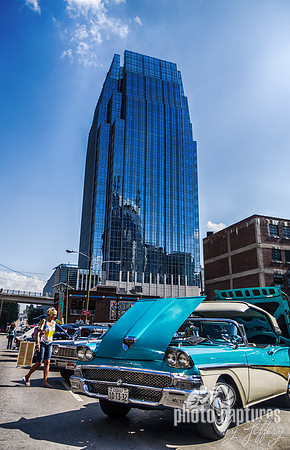 Classic Car Against Skyscraper Downtown Nashville