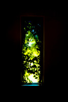 Illuminated window inside South Side Mausoleum at Woodlawn Memorial Park