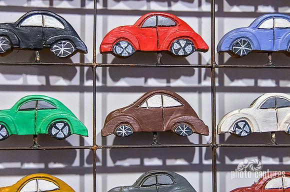 Colorful collection of small VW Beetles