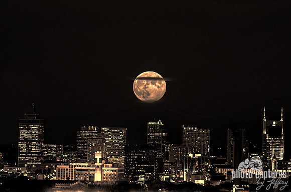 Glow Of Harvest Full Moon Over Nashville Black and White 12x18