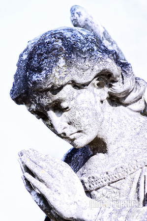 Portrait of male angel sculpture hands together in prayer