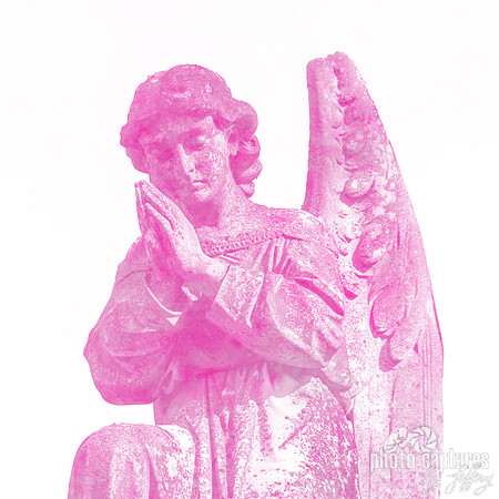 Kneeling red male angelic winged sculpture