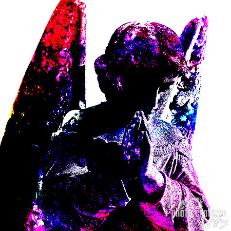 Colorful angelic angel winged male sculpture