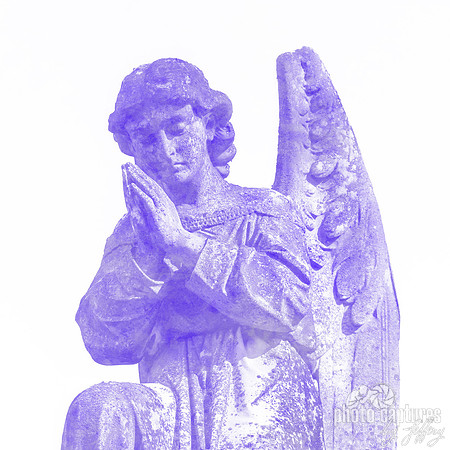 Kneeling purple male angelic winged sculpture