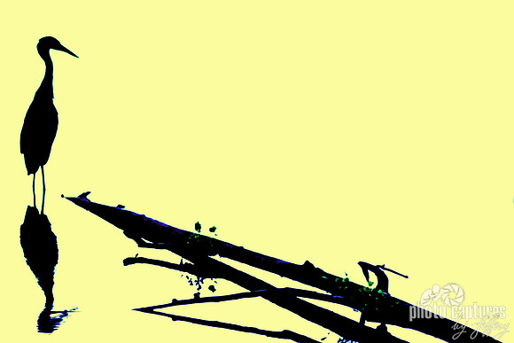 8 x 12 Silhouette of Great Blue Heron on yellow