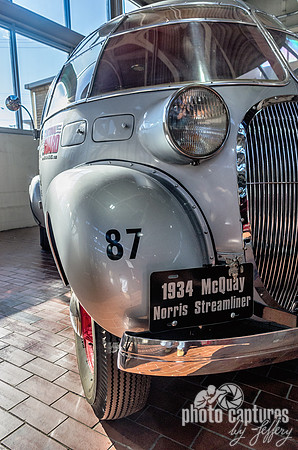 Front side view of 1934 McQuay Norris Streamliner Lane Motor Museum