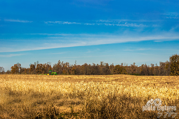 A lone green tractor on a rural Northern Alabama farm