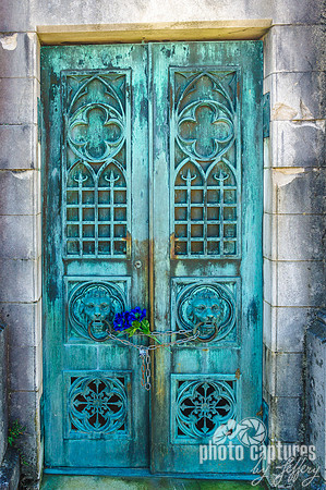 Oxidized metal entrance to mosauleum