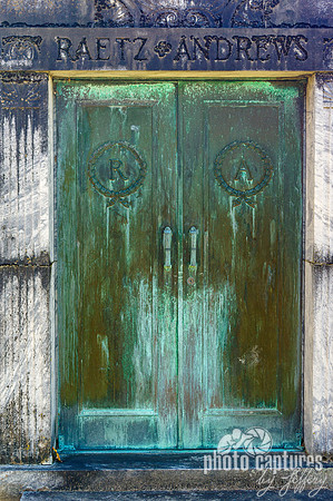 Oxidized metal green doors