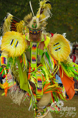 Native American Bright Green Neon Ribbons Flowing On Dancer