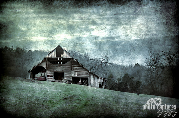 Bluish Tinted Textured Of Old Barn On Farm In Middle TN