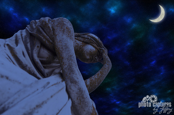 Crescent Moon Head in Hand Female Sculpture