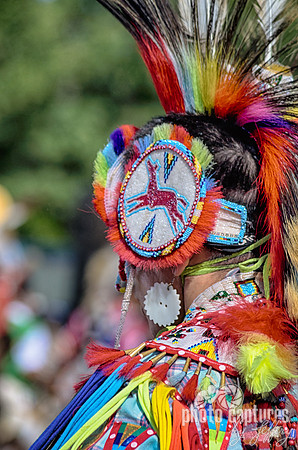 Deer emblem on Native American dancer