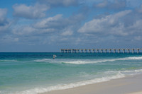 MB Miller Pier Seagull in Flight Against Ocean Blue