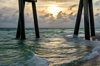 Waves Rolling In Sunset View Under Pier Oil Paint Rendering