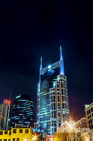 Nighttime view Batman Building Music City Nashville TN