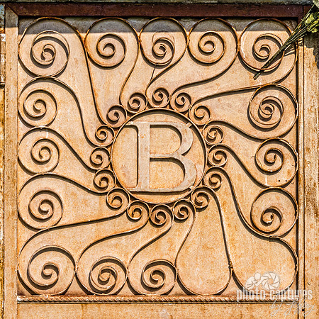 Barton mausoleum B on door